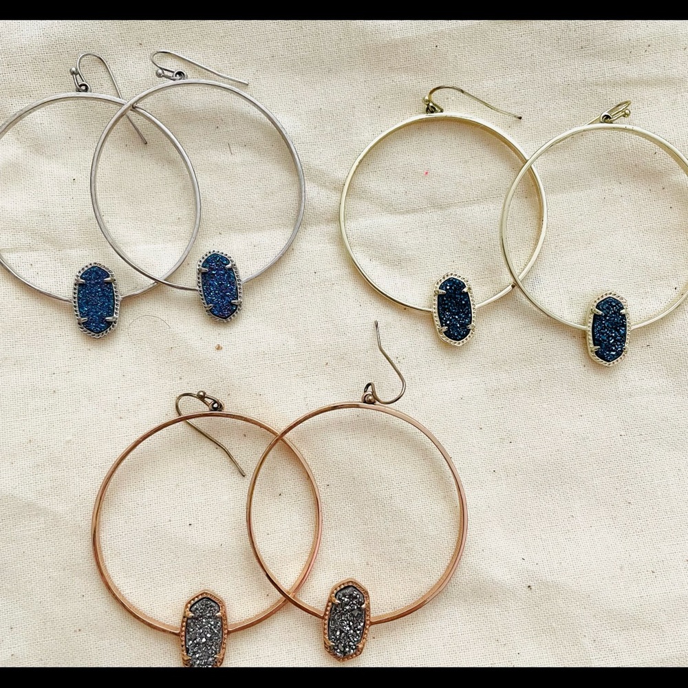 3 pairs of Gorgeous Kendra Scott Hoops with Drusy Stone